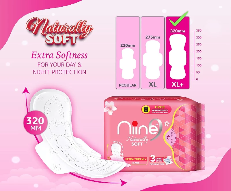 Niine Naturally Soft Ultra Thin XL+ Sanitary Pads, 6 Pads-2.webp